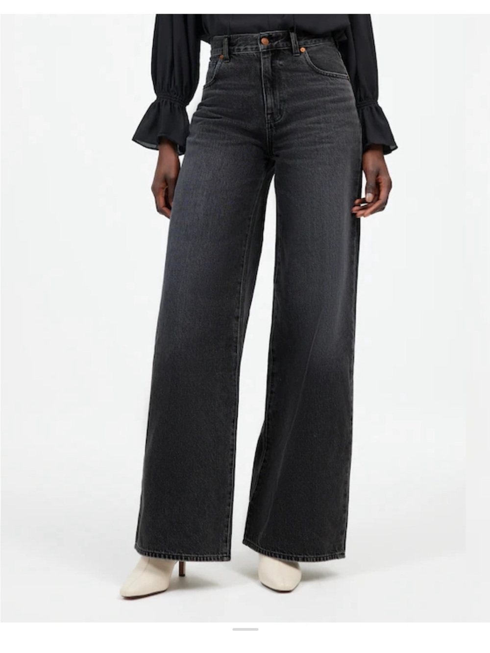 High-Waist Wide Leg Jeans — Black